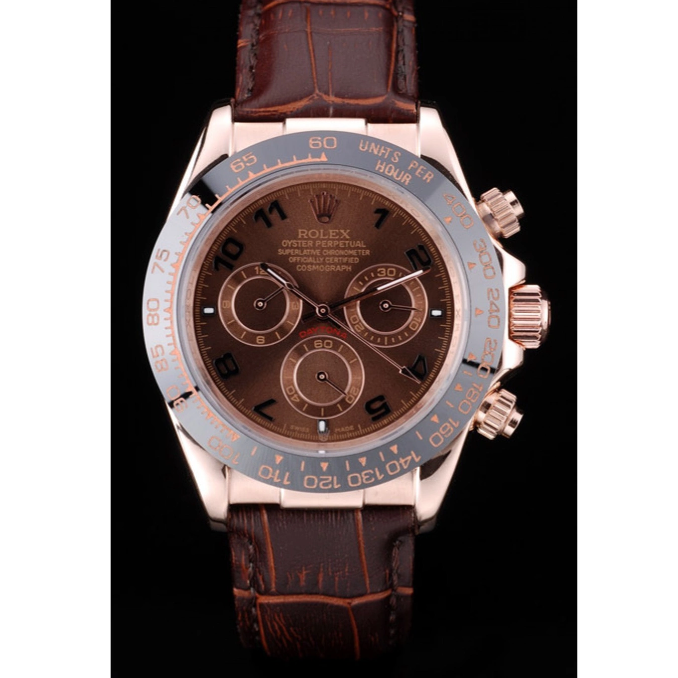 Aaa fake watches Brown Strap Rolex Gold Daytona Leather Rose Brown Dial Case 0820